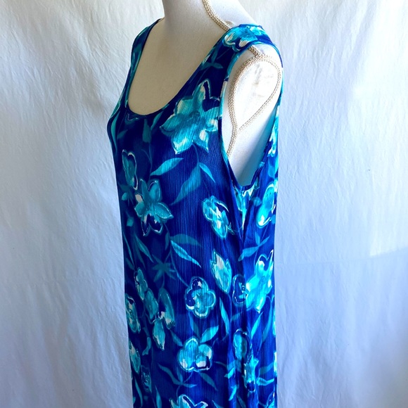 Vintage 1990s Floral Print Crinkly Sleeveless Maxi Dress Sz - Picture 4 of 9
